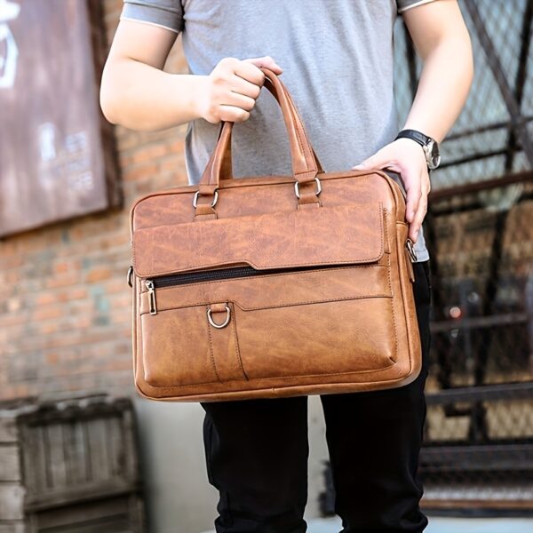 Men’s Brown Laptop Briefcase – 14" & 15.6" Business Travel Bag with Multiple Pockets & Durable Design - Image 5