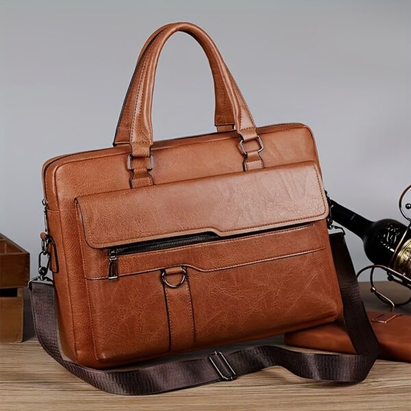 Men’s Brown Laptop Briefcase – 14" & 15.6" Business Travel Bag with Multiple Pockets & Durable Design - Image 2