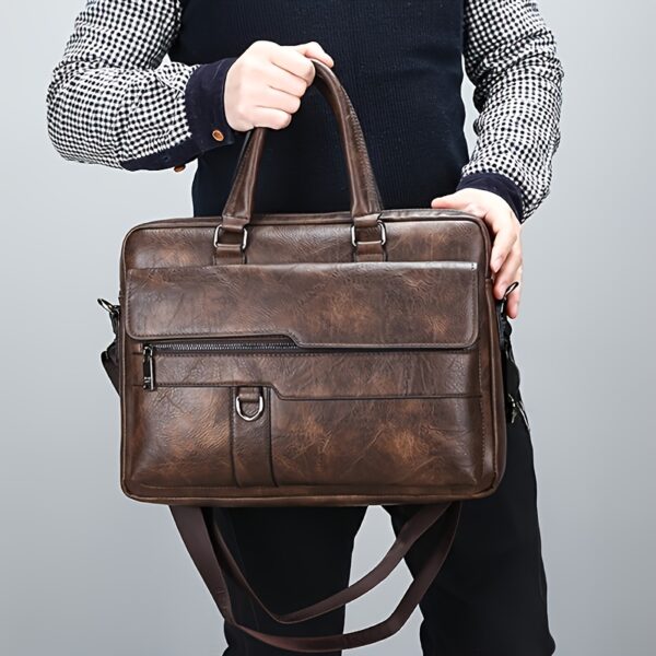 Men’s Brown Laptop Briefcase – 14" & 15.6" Business Travel Bag with Multiple Pockets & Durable Design - Image 3