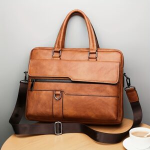 Men’s Brown Laptop Briefcase – 14" & 15.6" Business Travel Bag with Multiple Pockets & Durable Design